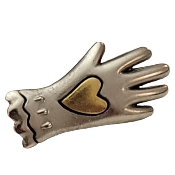 Gold Tone and Silver Tone  Heart On Hand Glove Scatter Lapel Pin Tie Tack K136 - Picture 3 of 9
